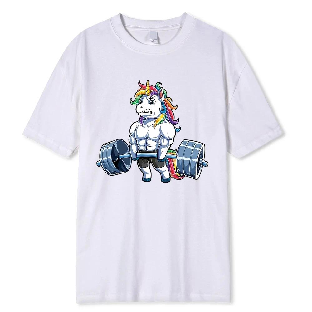 Funny Gym Unicorn Fitness Fitness Round Neck Cotton T-Shirt Men Casual Short Sleeve T Shirt Top Fashion High Quality Clothing