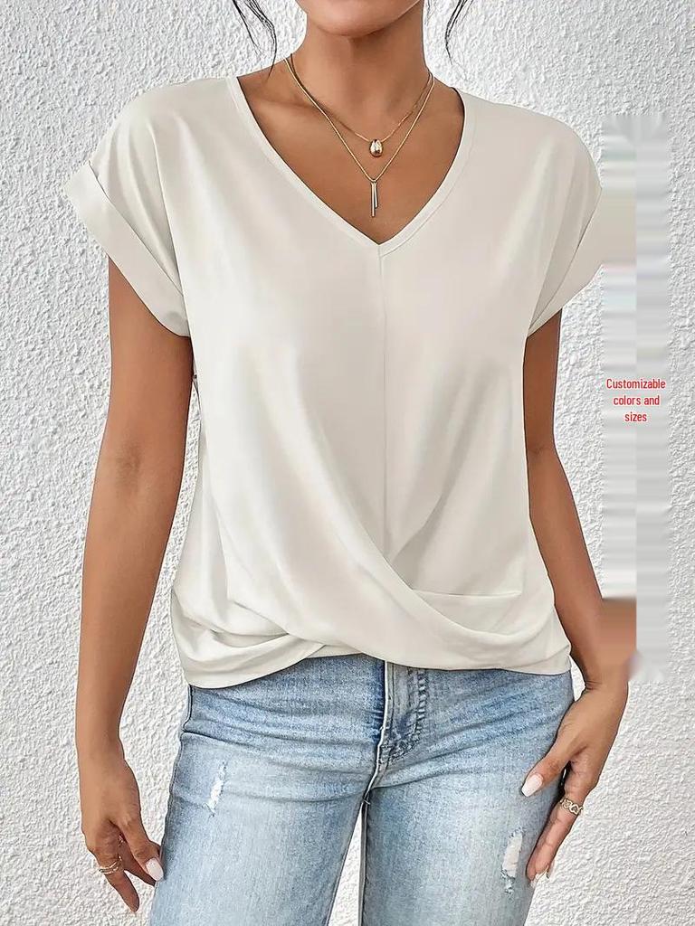 2026 Bestseller Women's Solid V-neck Short-Sleeve T-shirt - Elegant Spring/Summer Top