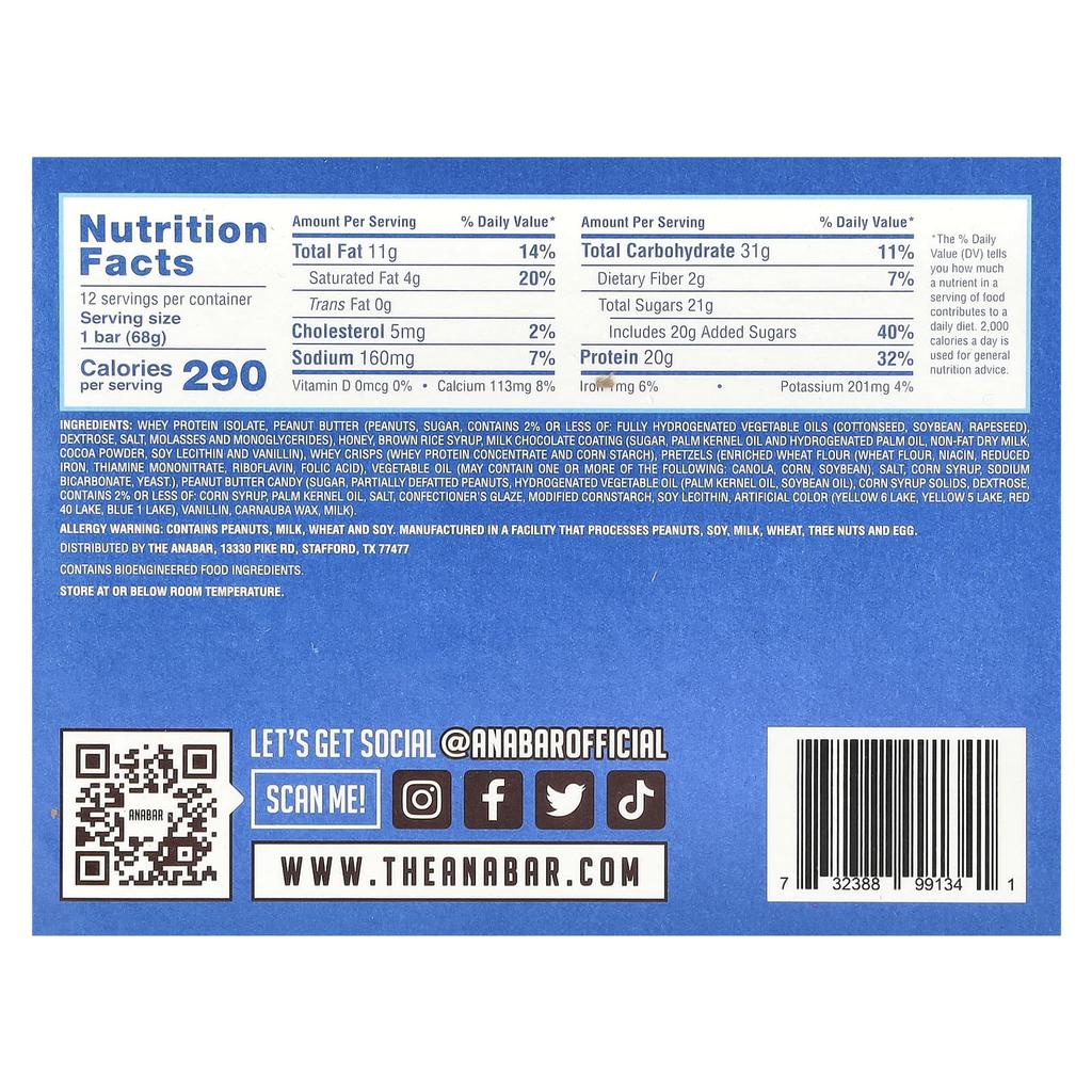 The Anabar Protein-Packed Candy Bar®, Monster Cookie Crunch, 12-count, 2.39 Oz (68 G) Each