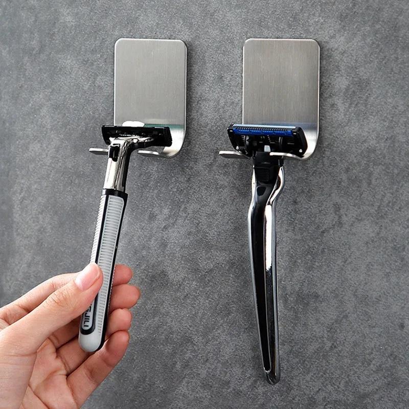 304 Stainless Steel Razors Holder No-Punch Bathroom Men Shaving Shaver Razor Stand Shelf Razor Storage Rack Bathroom Organizer