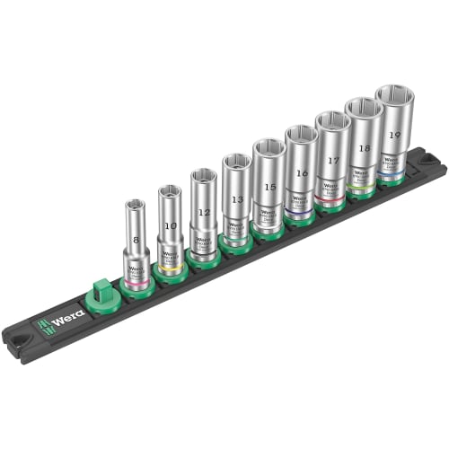 WERA 9-Piece Deep Socket Wrench Set with 3/8" Drive and Storage Rails (Product Code: 005440)