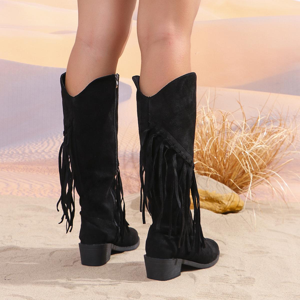 Large size high tube tassel fashion boots wear 22 autumn and winter new European and American side with tassel 36