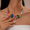 2-Piece Color Diamond Oval Flower Earrings Necklace Court Sweater Necklace