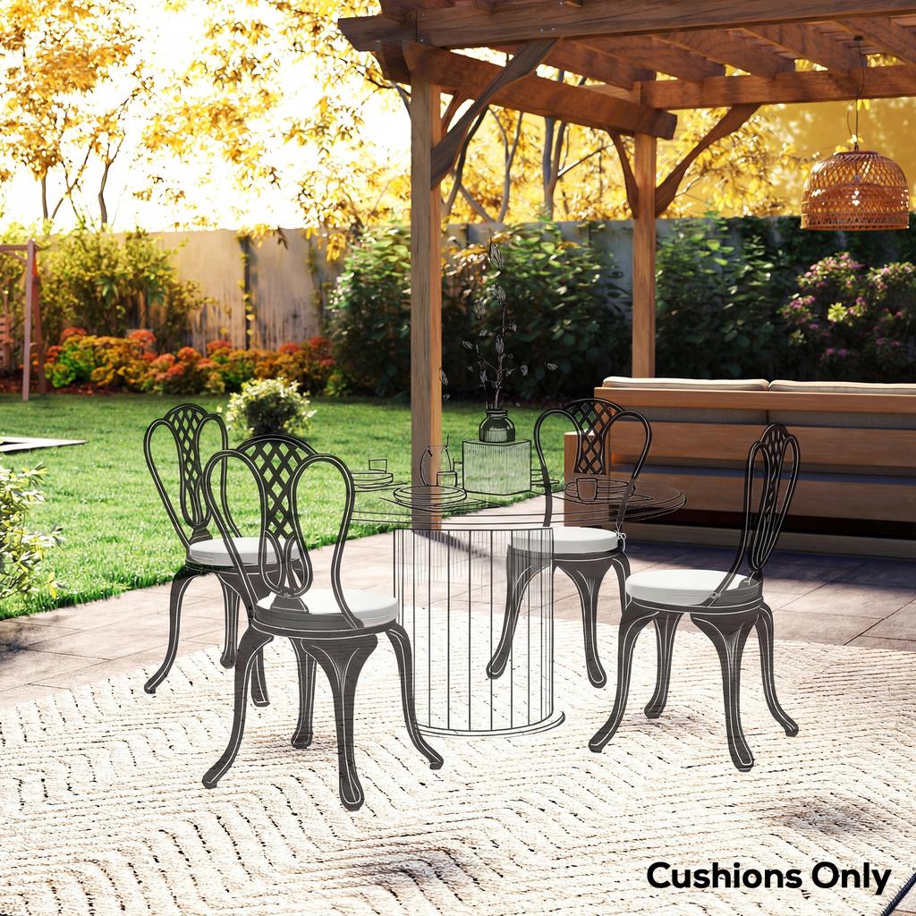 Outdoor Bistro Chair Cushions Set of 4 with Removable Cover, 41 X 41 X 5 Cm Round Seat Cushions with Ties, White