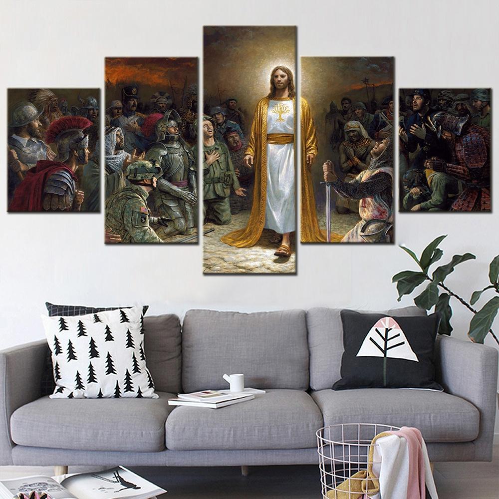 5 Panels Canvas Wall Arts Poster Painting Jesus Wallpaper Home Decor Living Room Picture Print Bedroom Mural Artwork Framework