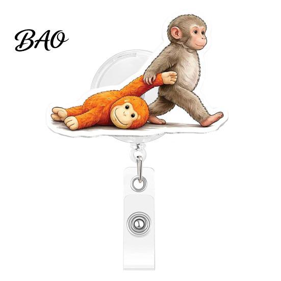 Decorative Badge Holder for Lanyards Retractable Holder, Cute Monkey Pattern Print 360 Degree Rotating Work Card Clip, Acrylic Telescopic Easy-pull