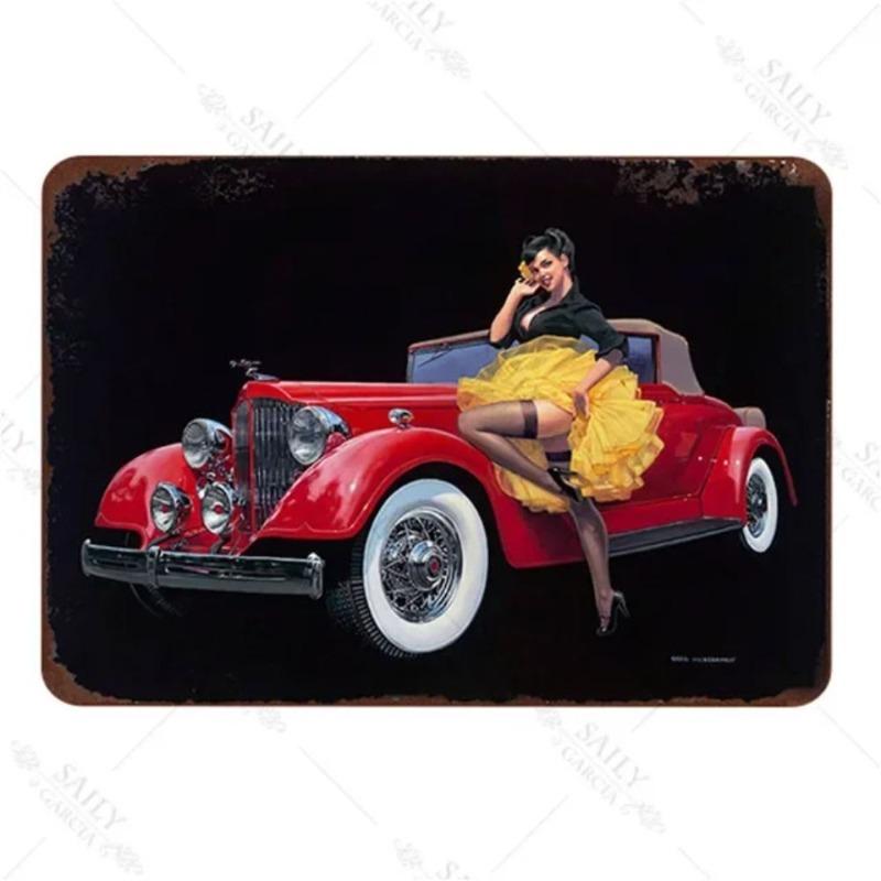 Pin-Up Girl Metal Sign, Retro Wall Art Decor