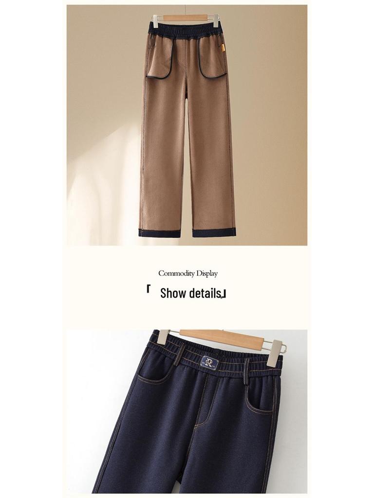 2025 New Style Velvet-Lined Winter Jeans for Middle-Aged & Elderly Women - High-Waisted, Slimming, Straight & Wide Leg.