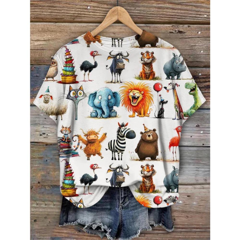 

Забавная мультяшная футболка для женщин, милые женские футболки, мультяшная 3D-принт футболка, повседневная футболка с коротким рукавом и круглым вырезом, женская одежда XS