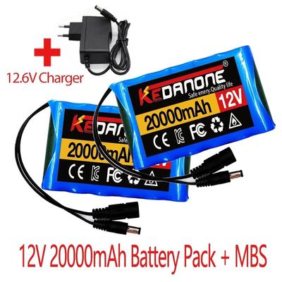 Nowy 12v 20000mah przenośny super akumulator akumulator litowo-jonowy pojemność Dc 20ah monitor Cctv + ładowarka 12.6v