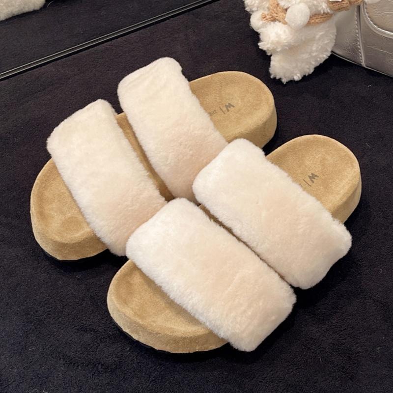 Fashion Elegant Versatile Women's Slippers 2025 Fashion Women's Thick Bottom Fluffy Fur Slippers Outside Slip On Open Toe Simple Slipper