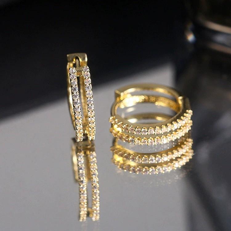 E876-S925 Silver Gold-plated Hoop Earrings Trendy Niche Design High-end Stud Earrings for Women Elegant Sterling Silver