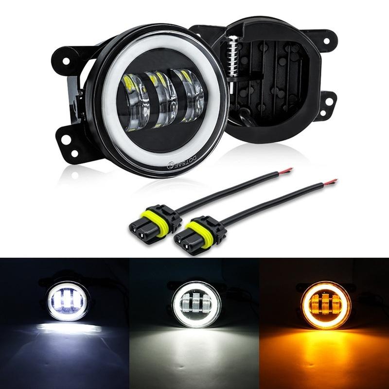 3.5/4inch Led Car Fog Lamp Assembly White Yellow Ring For Offroad Vehicle Driving Lights 10-30V Car Angel Eyes Fog Lamp Replace