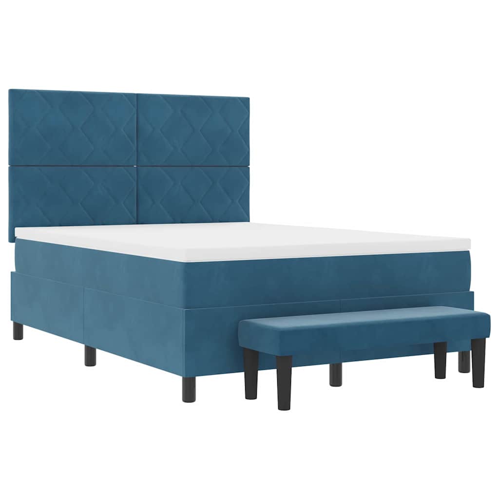 Box Spring Bed with Headboard Dark Blue 140 X 200 Cm Velvet