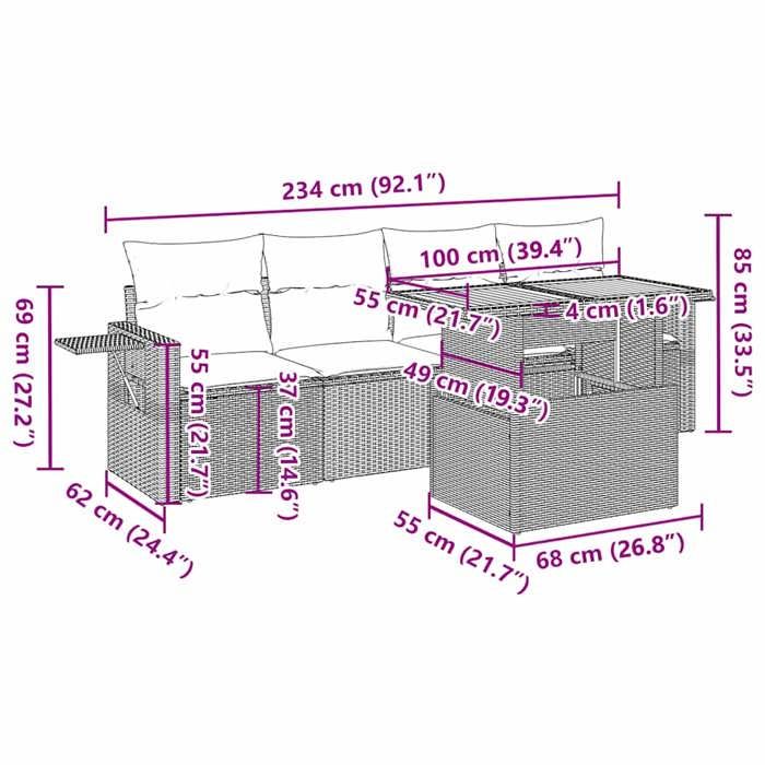 VidaXL Salon de jardin 5 pcs avec coussins noir résine tressée, ensemble de canapés d'extérieur, salon de jardin, ensemble 3327093