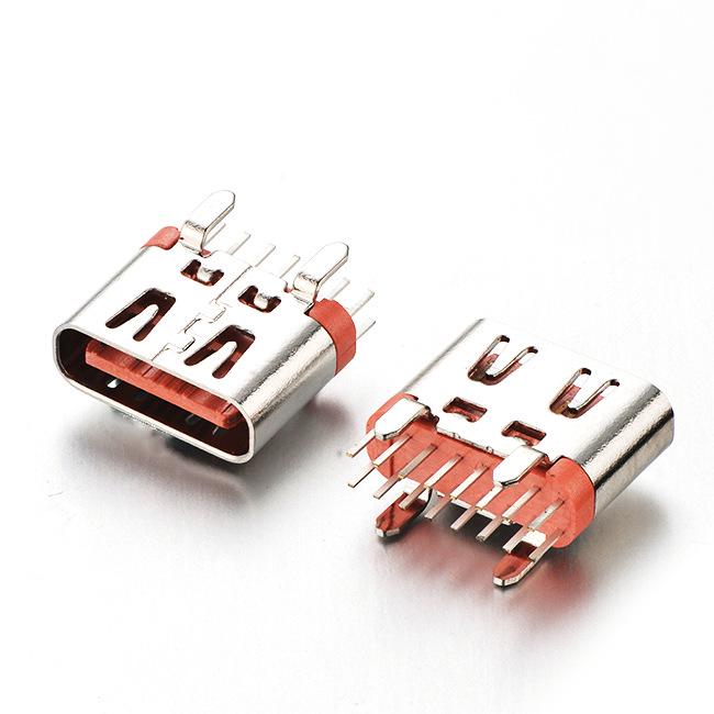 USB 3.1 Type-C Female Socket, Vertical Insertion, 6.5mm, Ejector Pin Long 1.3, with/without Spring, Tape.