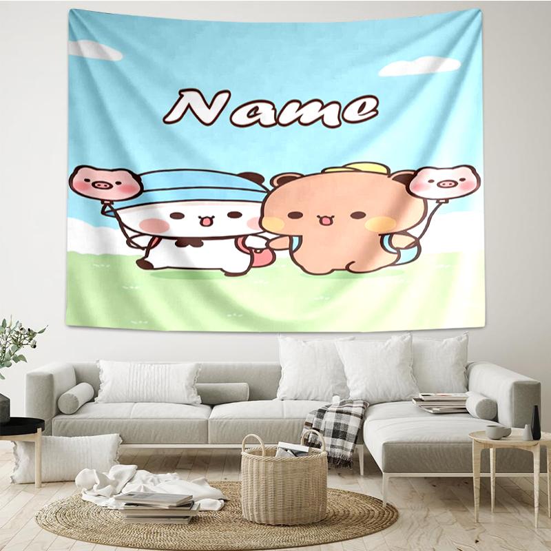 Custom Name Bubu Dudu Print Tapestry, Backdrop, Easy Setup, Ideal for Bedroom, Office & Living Room, with Aesthetic Wall Hanging Decor.
