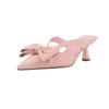 Pink French bow with skirt sandals pointed foreign style beautiful comfortable high heel bag head half slippers summer wear