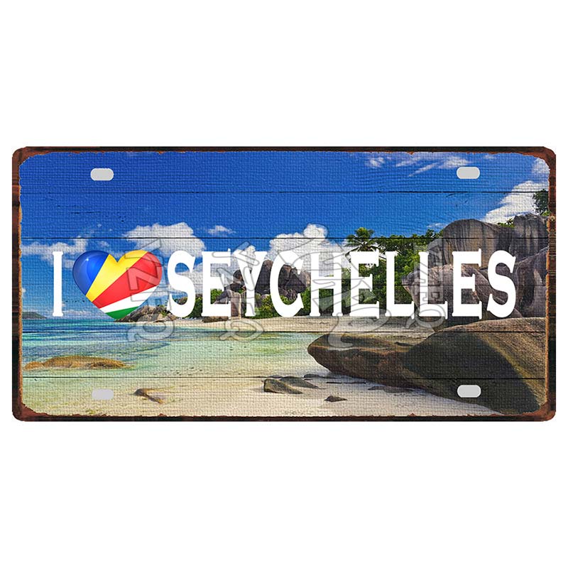 YZFQ Сейшельские острова Городской пейзаж Путешествие Сувенир Декоративные вывески Настенное искусство Ресторан Магазин Дом Ретро Декор 30x15 см DC-1096A 15x30cm(5.9x7.8inch)