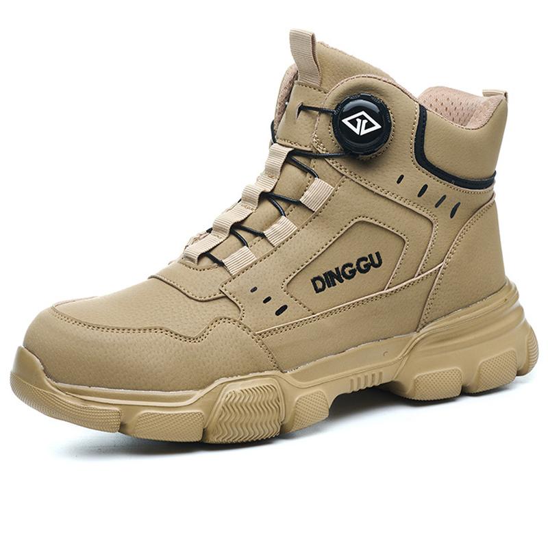 Rotating Button Grey Work Boots Safety Shoes Men Anti-smash Anti Puncture Protection Boots Steel Toe Shoes Work Sneakers Men