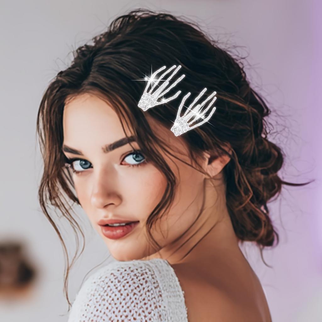 2 STÜCK Gothic Knochenhand Haarnadel Damen - Elegante Zombie-Klaue Haarnadel mit weißer Schädelhand und Ranken, hohles Fransen-Design