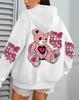 Women's Pink Love Kiss Letter Print Hoodie - Autumn Casual Loose Fit Fleece Pullover with Pocket.