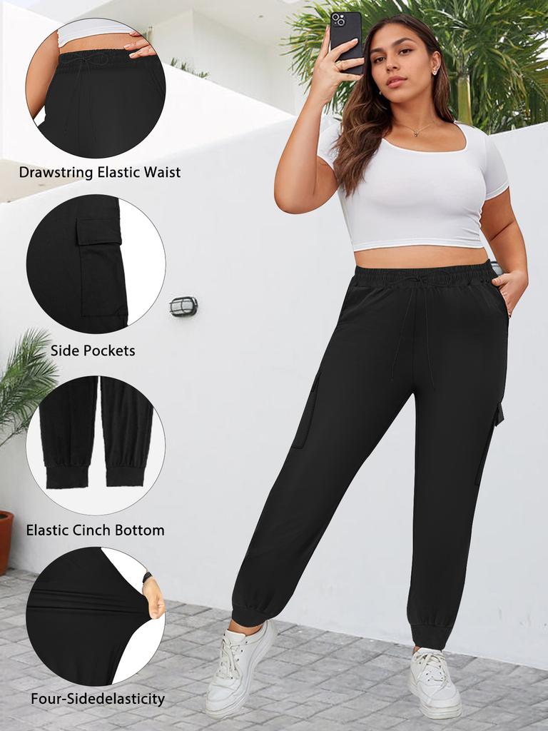 1XL-5XL Übergröße Sporthose Lange Hose für Damen mit Bündchen an den Knöcheln Workwear-Stil Locker sitzende Lässige Jogginghose mit Taschen.