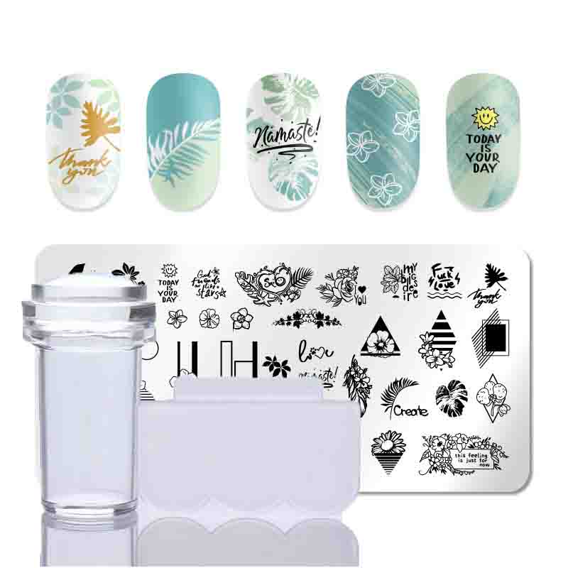 2Pcs/Set Nails Art Stamp Plates Leaf Flower Stainless Steel Stencils Nail Printing Image Manicure Stamping Tools