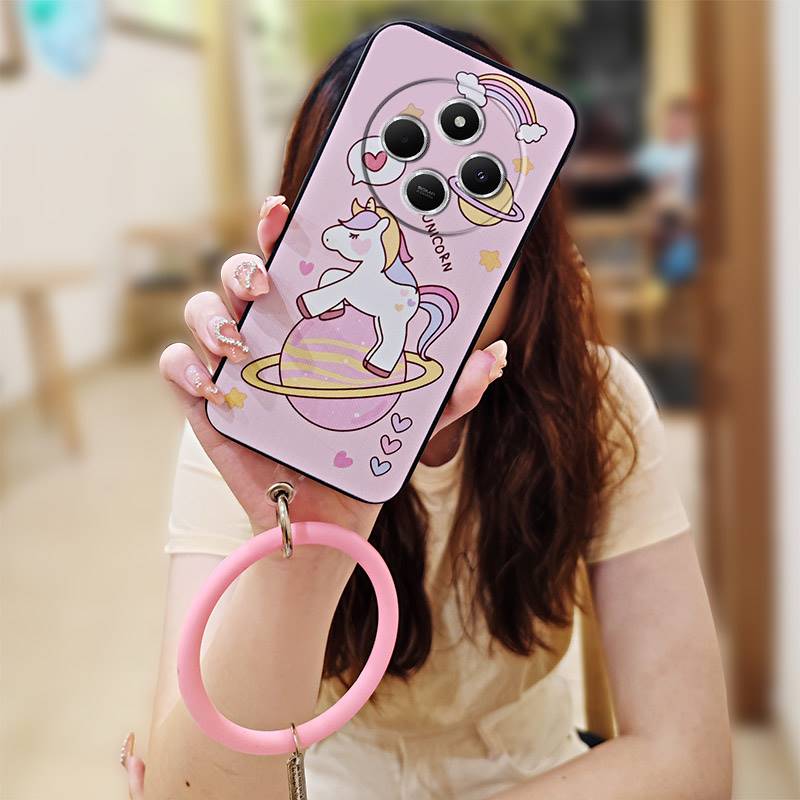 Youth Protective Phone Case For Redmi 14C 4G/14R 5G/A3 Pro 4G/POCO C75 Bracelet Dirt-resistant Solid Color Cartoon Cute