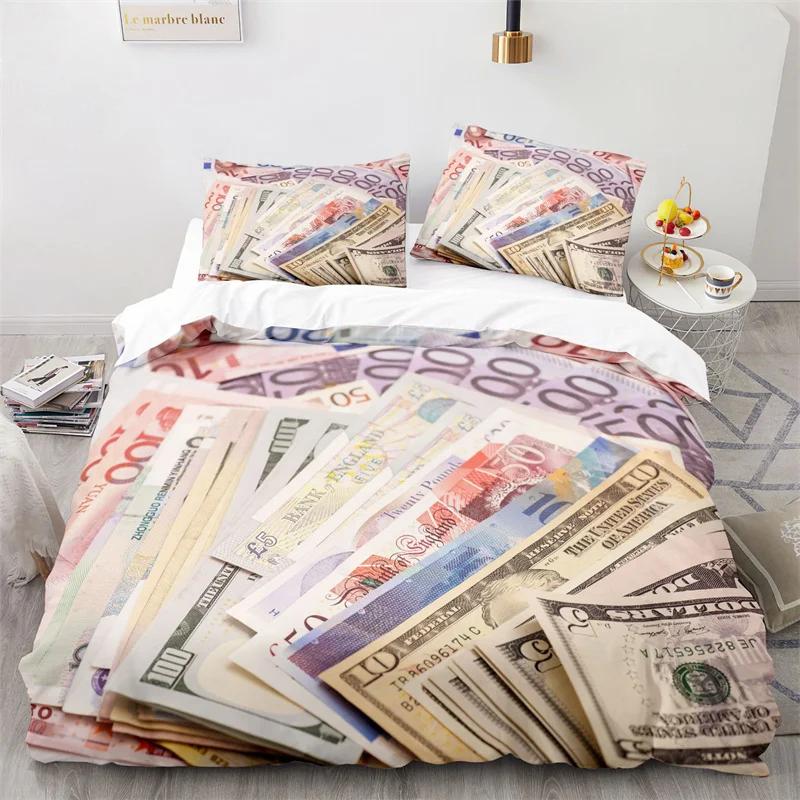 Money Duvet Cover King Microfiber Dollar Bills of United States Federal Reserve with The Portrait of Ben Franklin Bedding Set