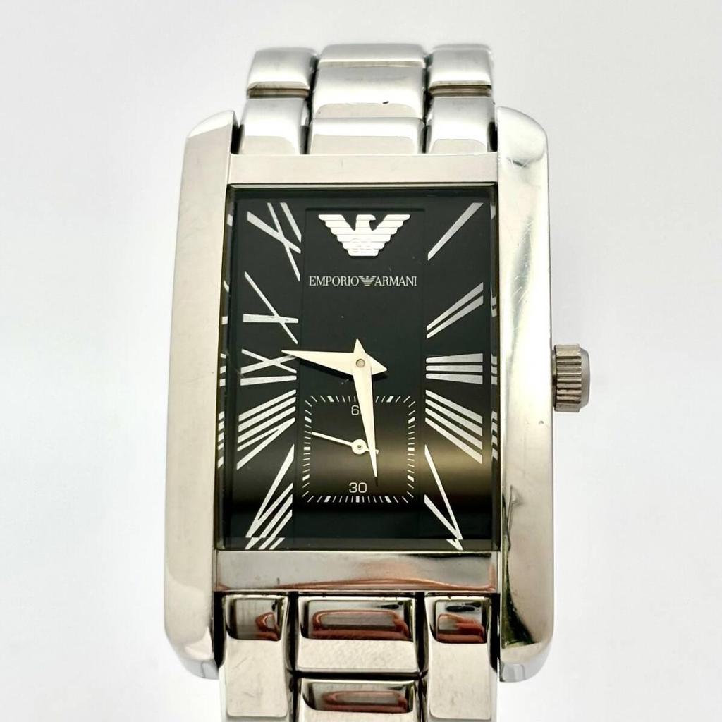 Used [New Battery] EMPORIO ARMANI Men's Watch Rectangular Roman Small Seconds AR-0156
