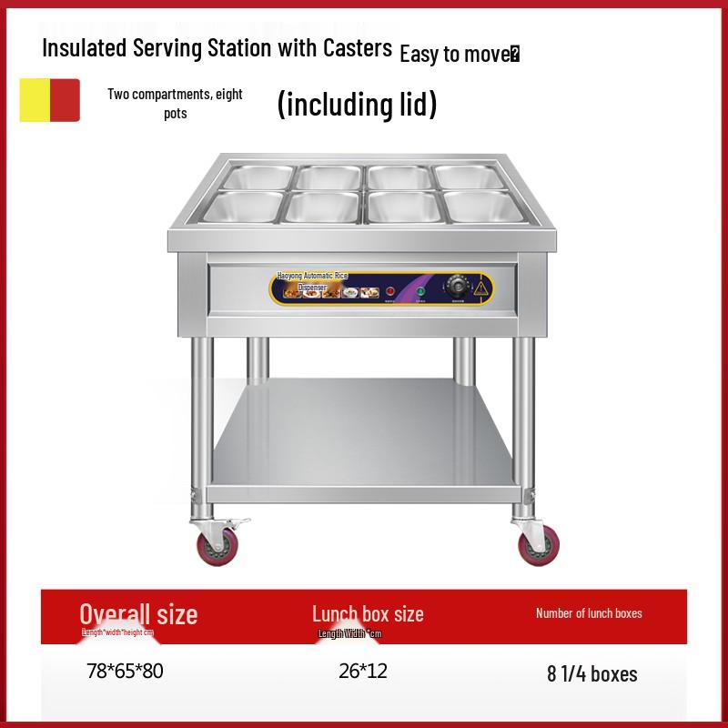 Stainless Steel Mobile Food Warming Table with Casters - Insulated Hot Dish Serving Cart
