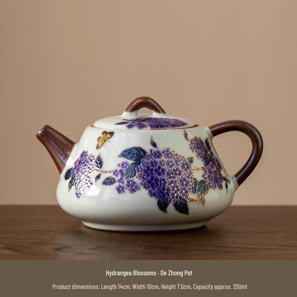 Hydrangea Blossom Shi Piao Ceramic Tea Set: Color-Changing Teapot & Teacups