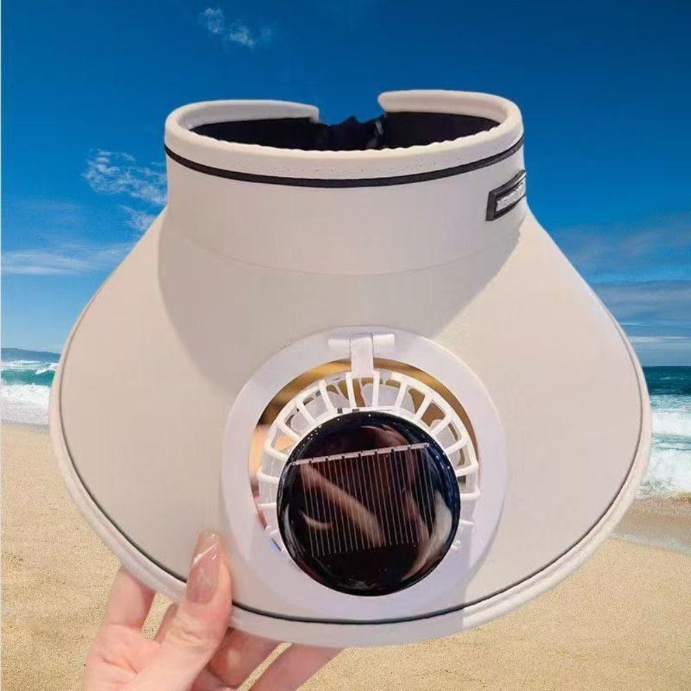 

Sun Protection Wide Brim Sun Hat Mesh Solar Fan Cap Fishing Hat Summer Fan Sunhat Women бежевый