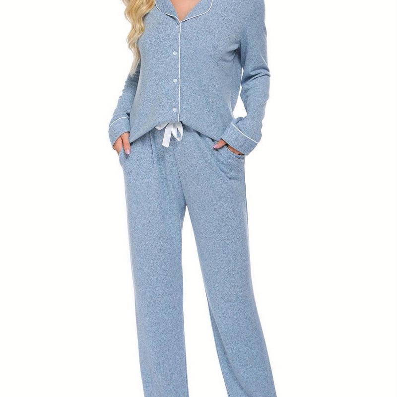 Women's Long-Sleeve Pajama Shirt - Casual Button-Down