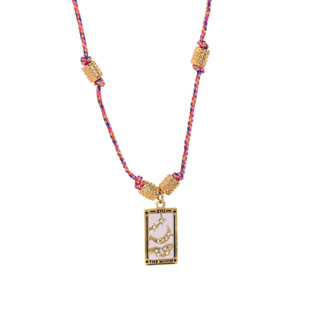 Titanium Steel Gold-Plated Necklace Tarot Card Point Drill Oil Drip Rope Hand-Knotted Popular Fashion Jewelry Women