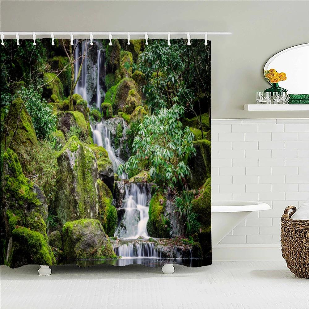 Natural Scenery Waterproof Fabric Shower Curtain Bathroom Curtains With Hooks 180X180Cm Landscape Bath Screen Home Decoration