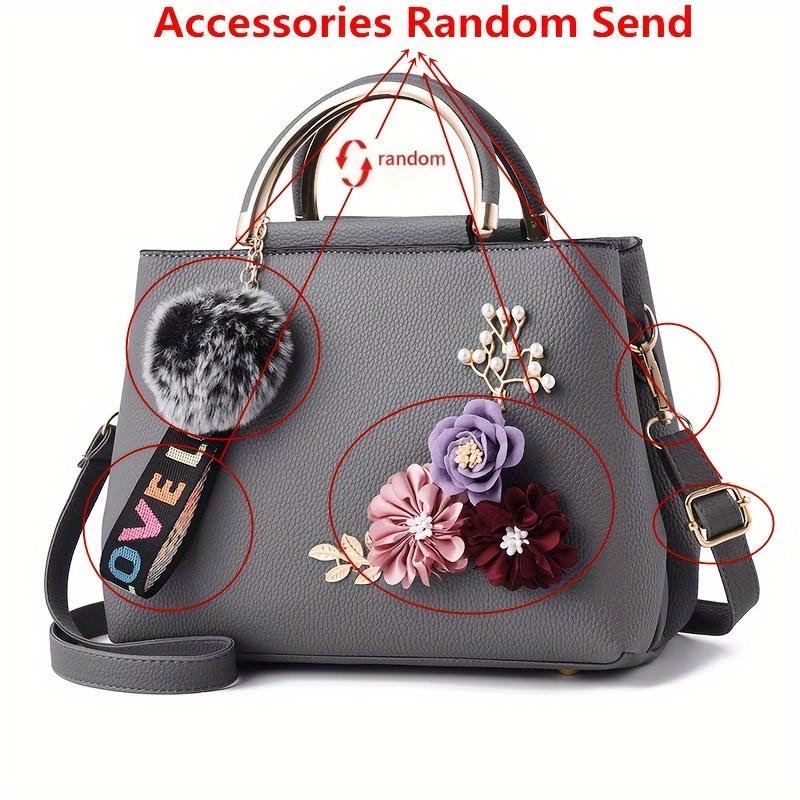 3D Flower Decor Handbag, Women's PU Leather Crossbody Bag, Fashion Small Top Handle Purse
