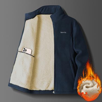 Sweater Jacket Men's Wholesale Thickened Lamb Fleece Stand-up Neck Cardigan Fleece Middle-aged Men's Casual Jacket Men
