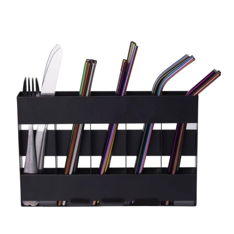 Functional Slim Adhesive Cabinet Door Mount 5 Compartment Adhesive Metal Straw Organizers Slim Cabinet Door Wall Mount