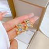 Cute Bear with Zircon Necklace Stud Earrings for Women Stainless Steel Chain Fashion Bear Jewelry Set Christmas Gifts