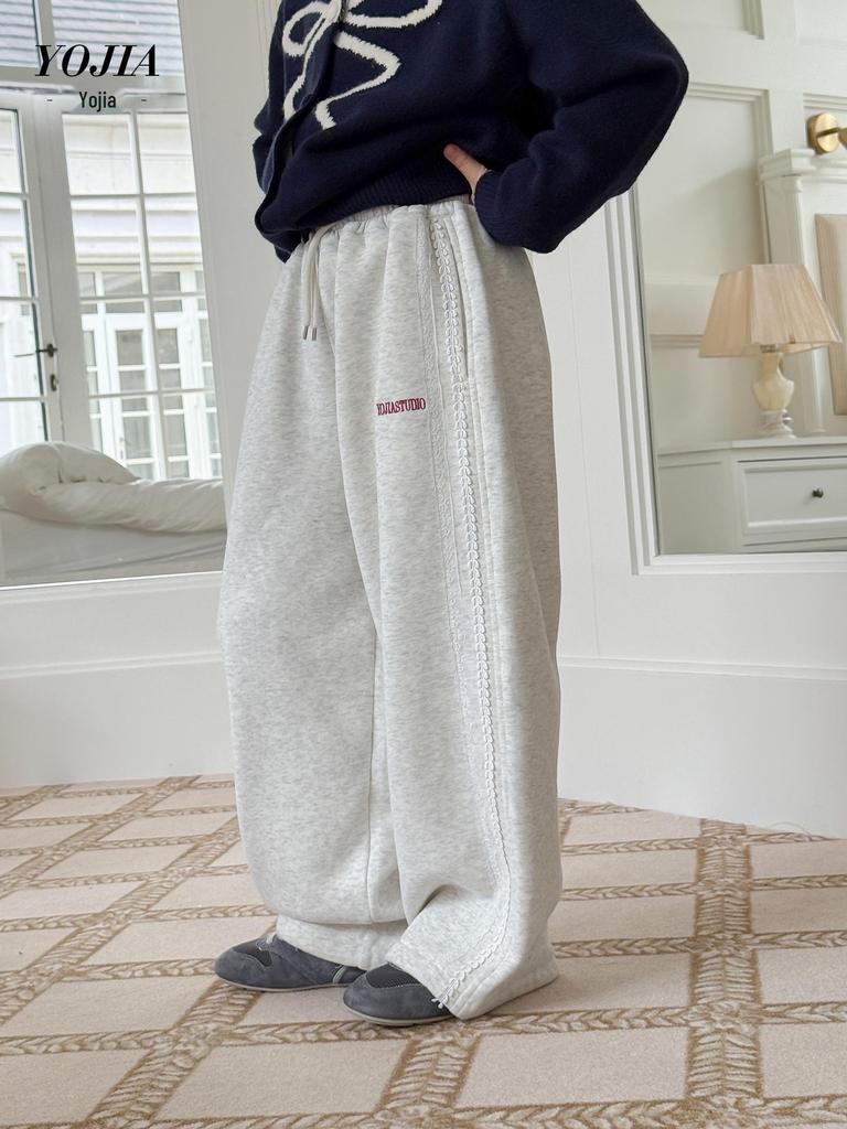 Pantaloni de trening YOJIA de iarnă căptușiți cu fleece pentru fete - Stil 2025, croială largă, pantaloni lungi confortabili și groși