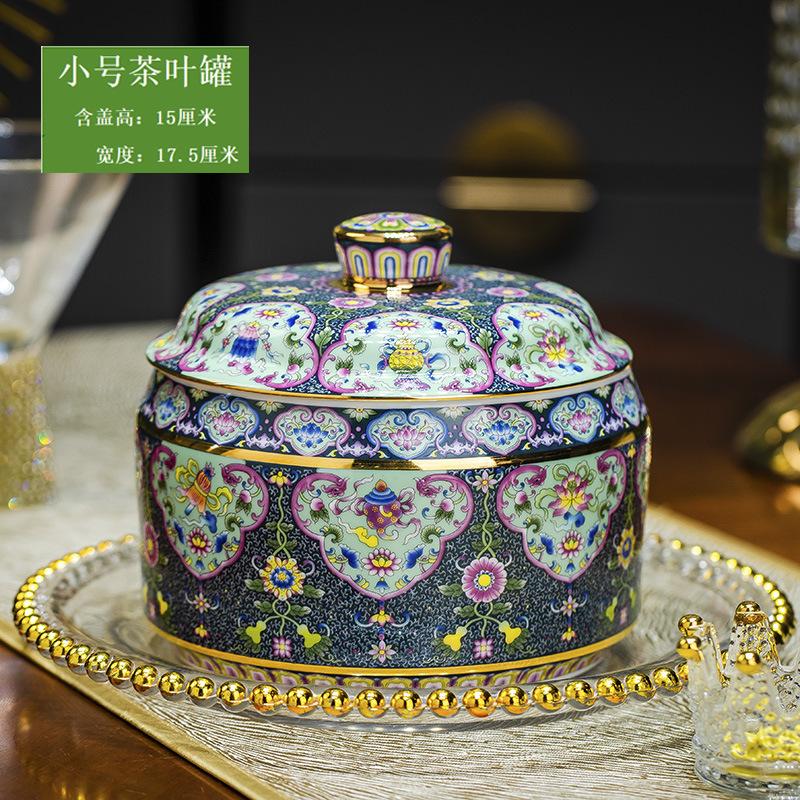 

Enamel Colored Fulu Babao Tea jar Jingdezhen Ceramic Storage jar Pu er Tea Cake jars Kitchen Pig Oil storage Can Sugar Can