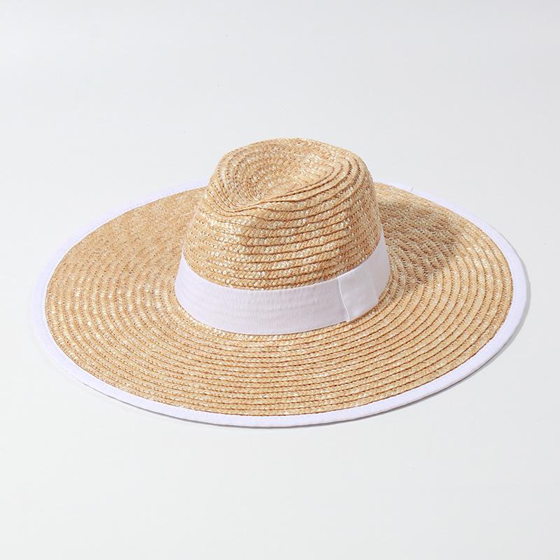 Panama Straw Hat for Women Summer Hat Wide Brim Sun Hat Ribbon Band Beach Hat Holiday outdoor Surfing Hat белый