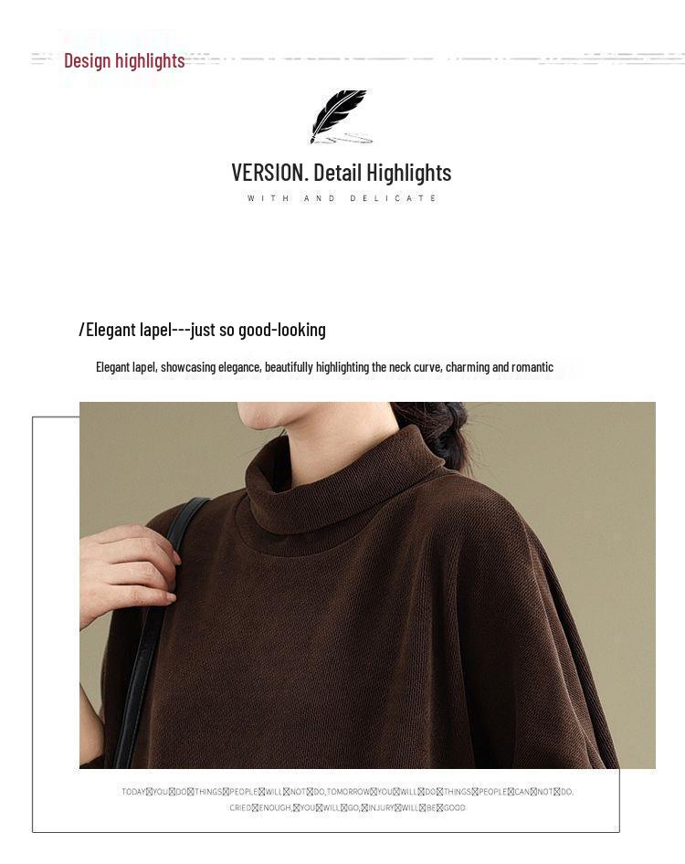 Women's Plus Size High Neck Mid-Length Dress - Fashionable, Slimming, Casual Long Sleeve for Winter and Autumn