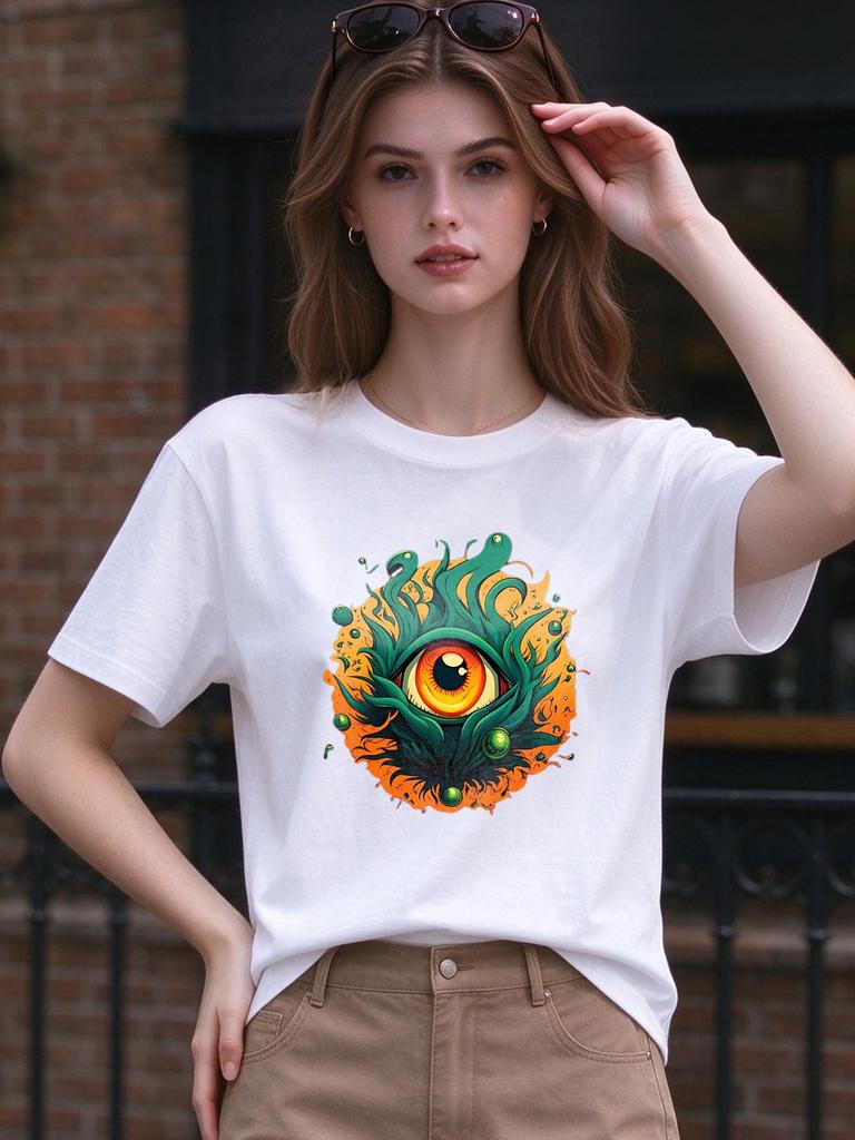 Unisex T shirt Cool Eye Print Casual Streetwear Comfy Summer Short Sleeve Top