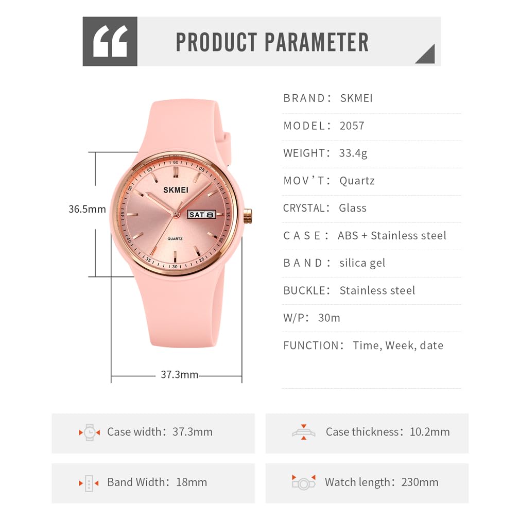 Silicone Waterproof Cute and Stylish and with Date and Day Perfect for High School Pink Women's Wristwatch, Simple, Casual, Display, Students,