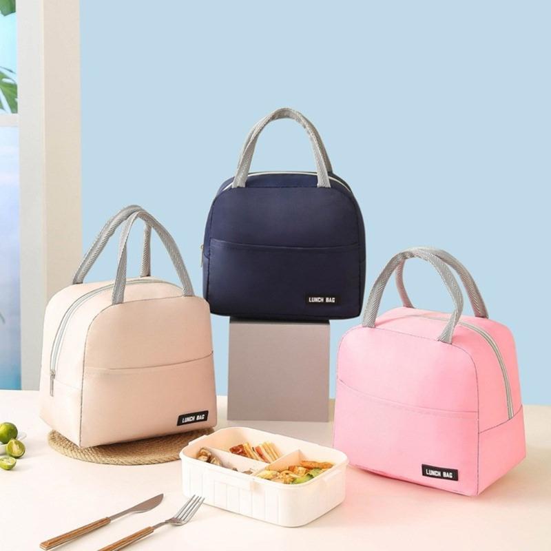 Stylish Insulated Lunch Bag Solid Color Casual Lunch Box Cooling Handbag for School Office or Outdoor Adventures