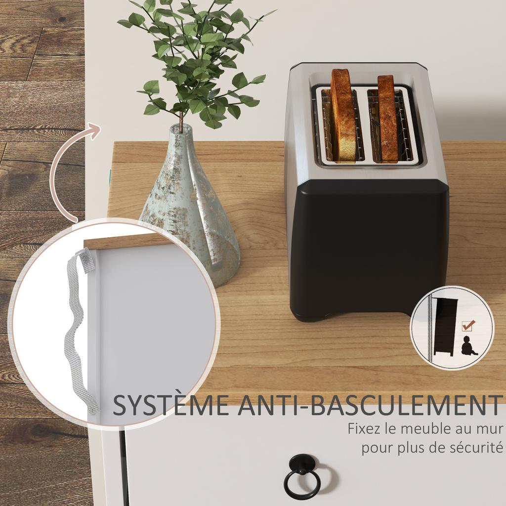 Credenza Mobile Contenitore Armadietto da Cucina Stile Rustico 2 Cassetti e 2 Ante Ripiani Regolabili in Altezza Bianco