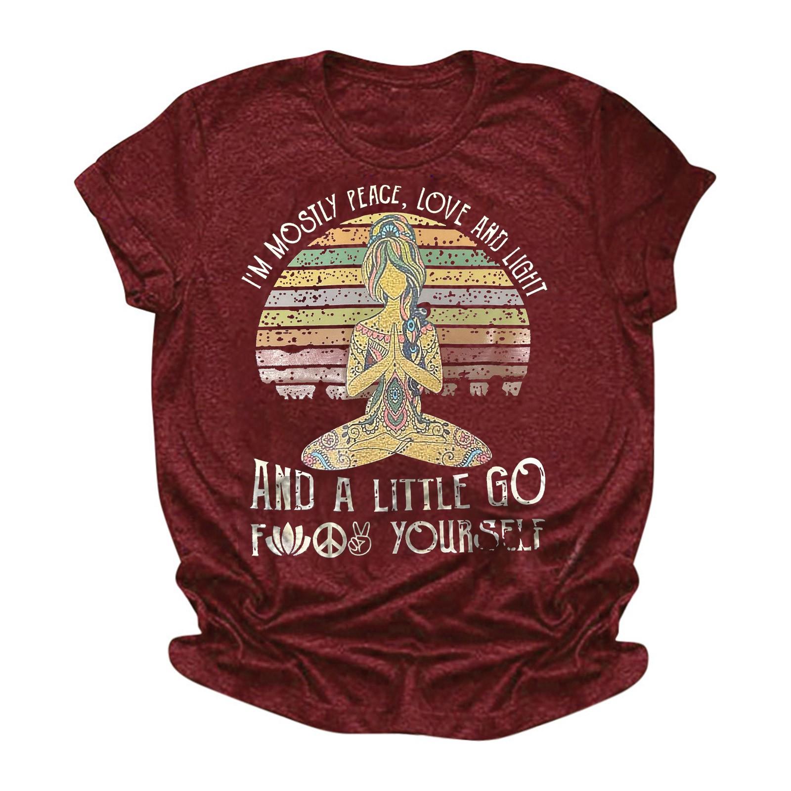 

(SU)Женская модная повседневная футболка для йоги с коротким рукавом и графическим буквенным принтом, топ